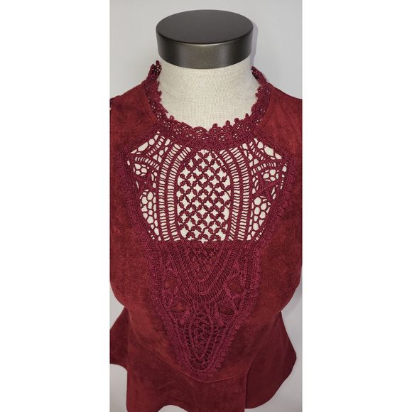 ALYA Women's Red Faux Suede Peplum Tank Top Size XS - Picture 6 of 9